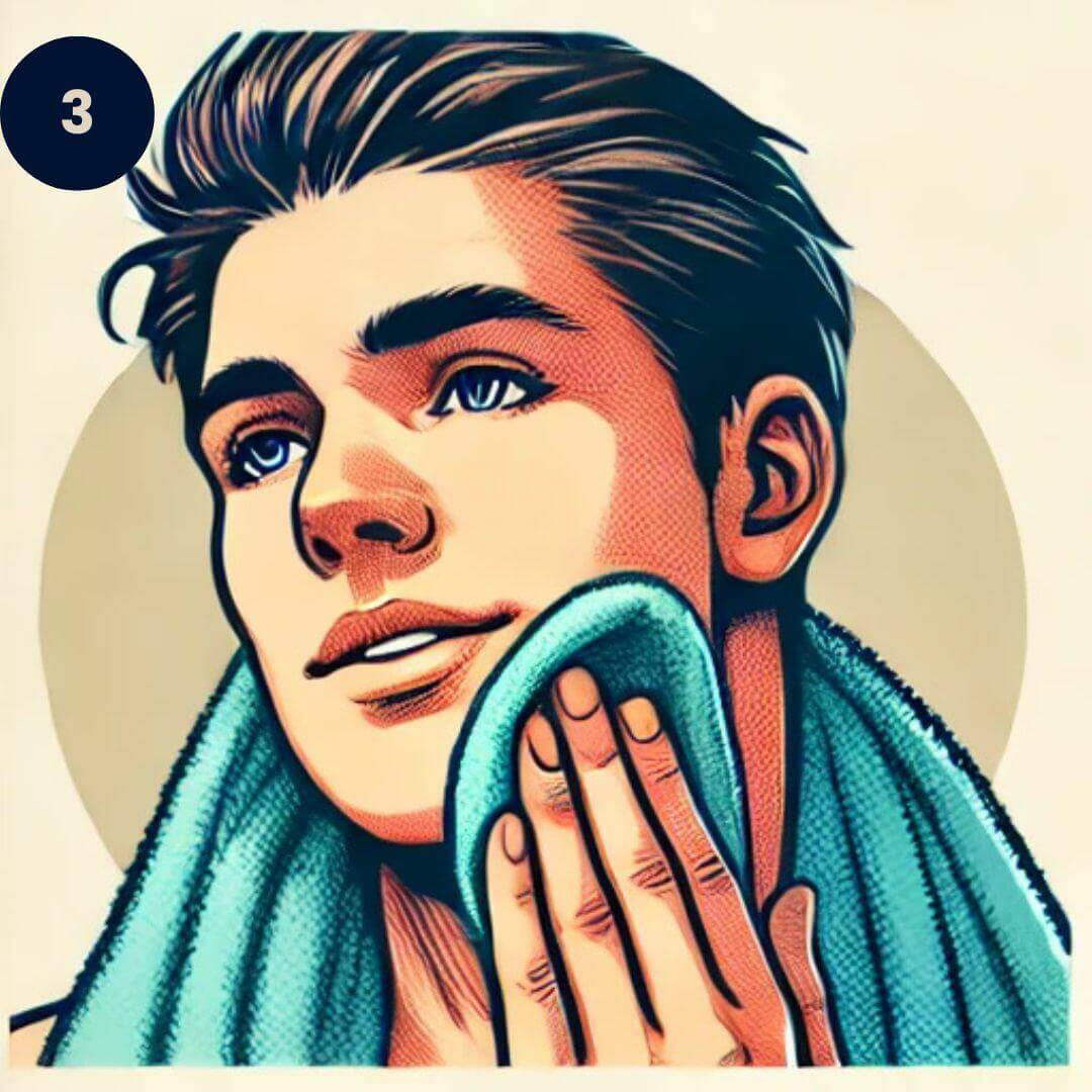 Illustration d’un homme appliquant une serviette humide sur son visage.