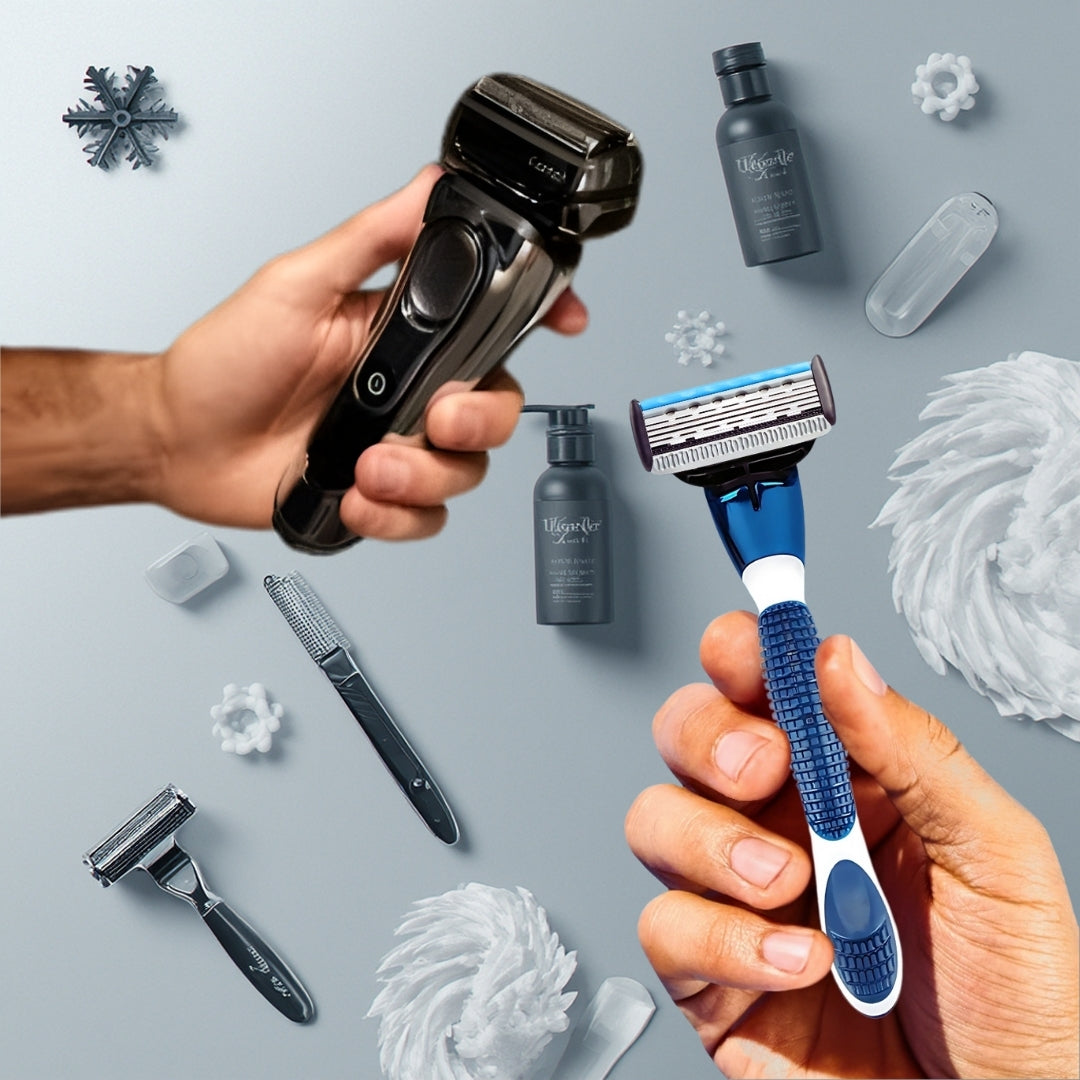 Rasoir manuel tenu en main et Rasoir électrique tenu en main